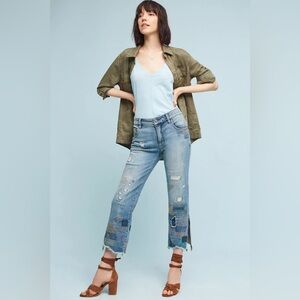 Pilcro Embroidered High-Rise Cropped Straight Jeans Size 32